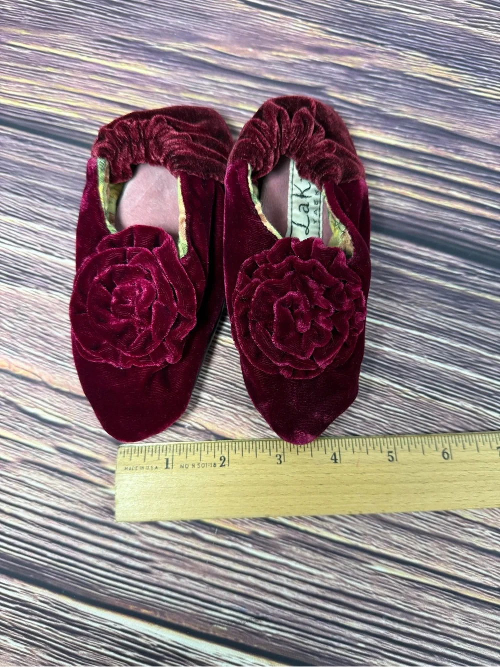 LAKU YAEKO Yamashita Velvet Toddler Slippers San Francisco Hand Made Deep Wine
